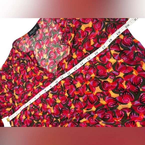 Saloni 100% Silk Red Yellow Floral Print Maxi Dress *No Sash* US Size 2 - Picture 6 of 8